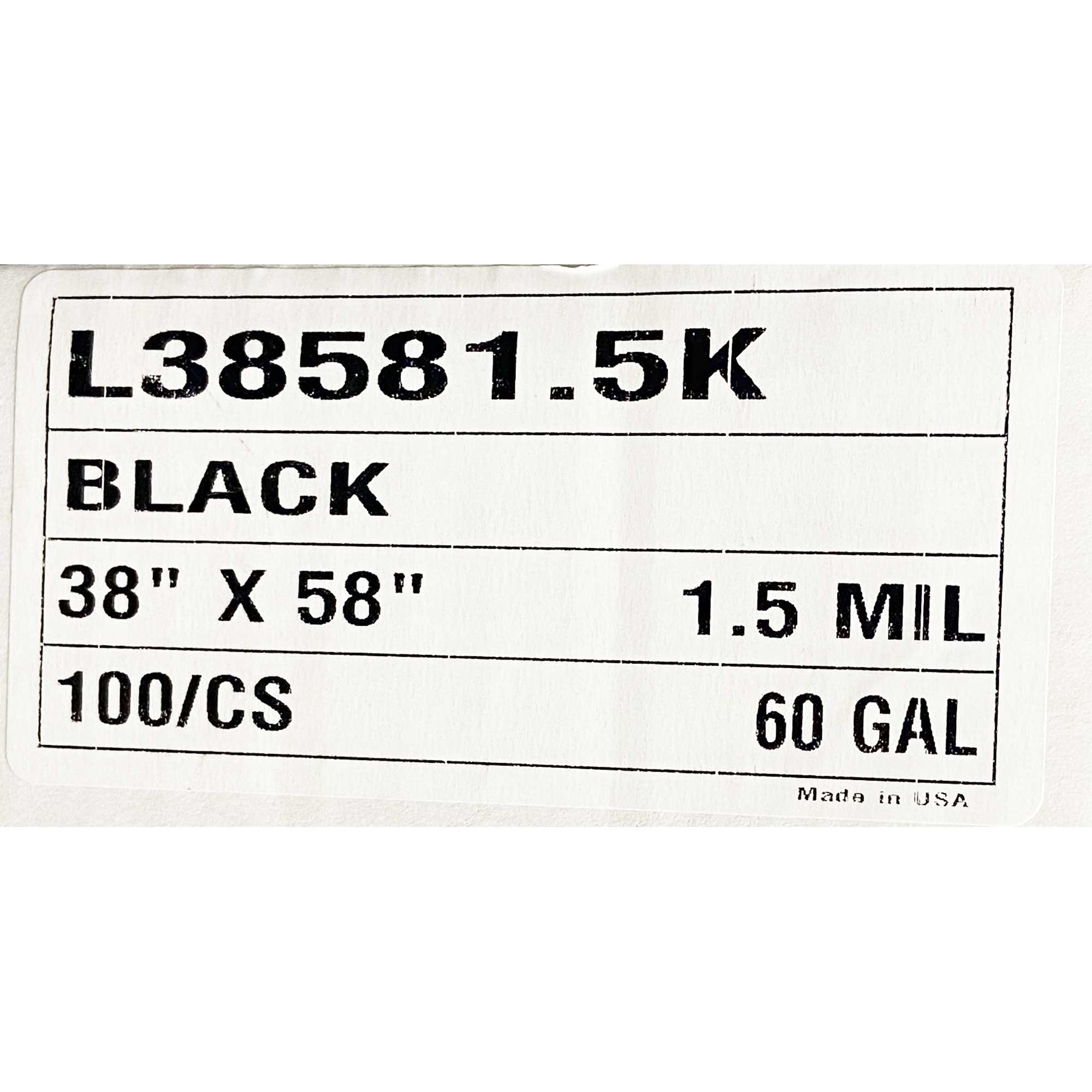 55-60 Gallon Black Trash Bags 38x58 1.3 Mil 100 Bags