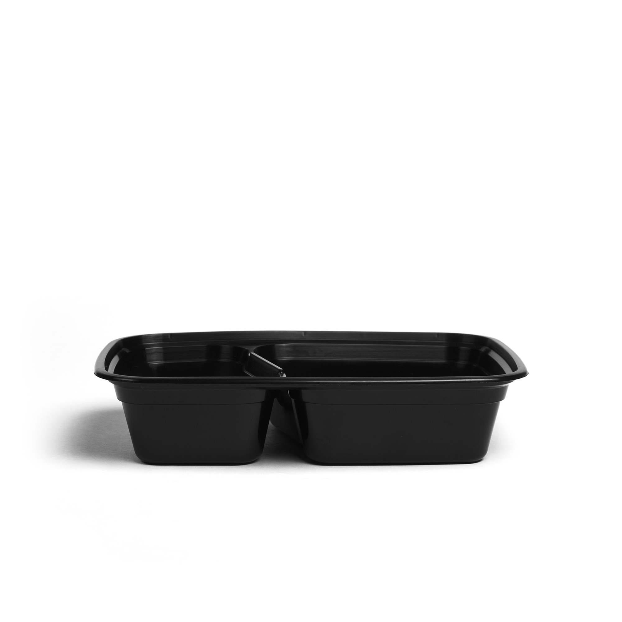 8-3/4 x 6 x 2 – 32 OZ – Two Compartment Rectangular Plastic Food Containers  - Black