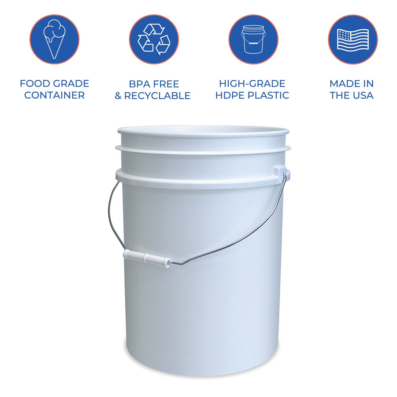 Food Service and Food Storage Buckets, Food Grade 5 Gallon Buckets