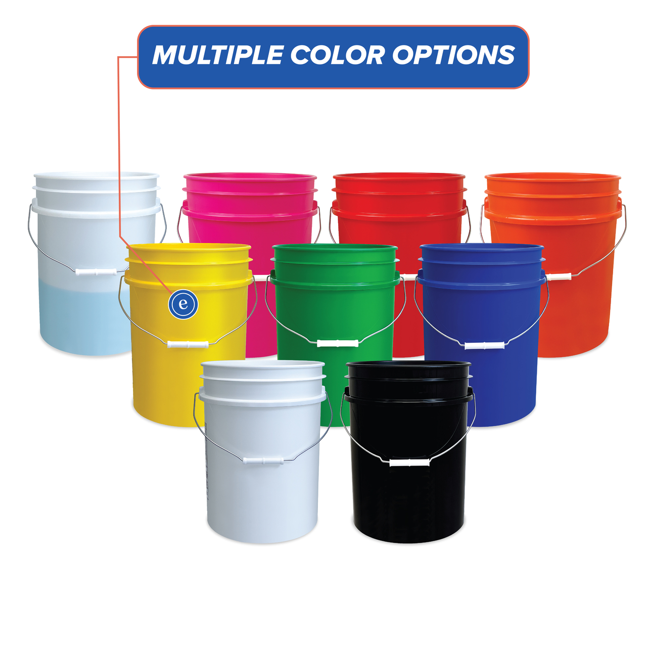 5 Gallon Buckets, Seven (7) Pack Plastic All Colors
