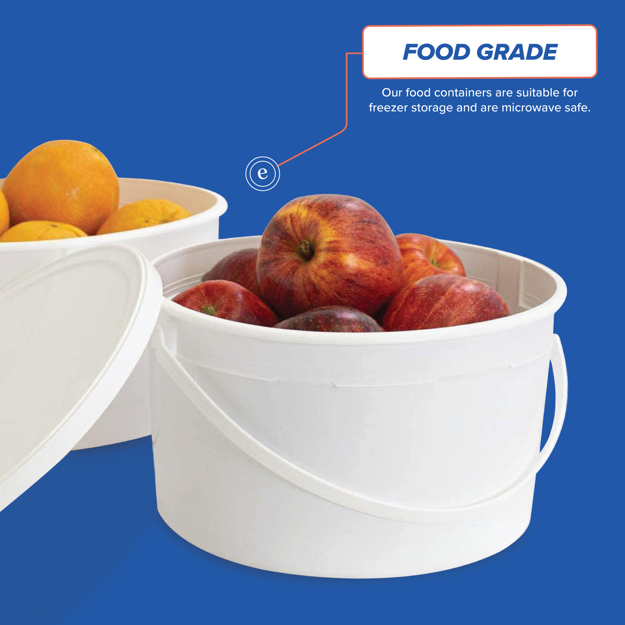 1 Gallon BPA Free Food Grade Round Plastic Bucket with White Plastic Handle  with Lid (T808128B & L808) - starting quantity 30 count - FREE SHIPPING