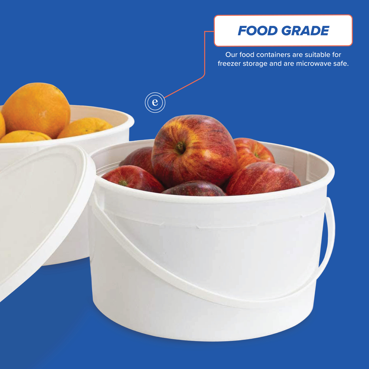 1 Gallon BPA Free Food Grade Round Plastic Bucket with White