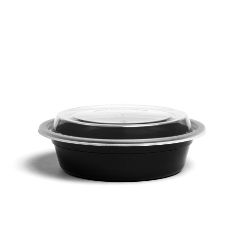 Black Disposable Plastic Round Microwavable Food Container With