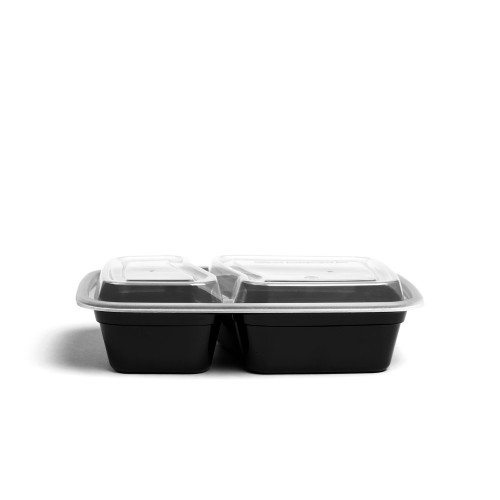 32 oz. Rectangular 2-Compartment Black Container w/Lid Combo 50/PK –