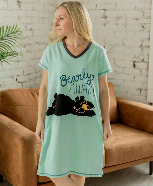 Bearly Awake Blue Women's VNeck Nightshirt