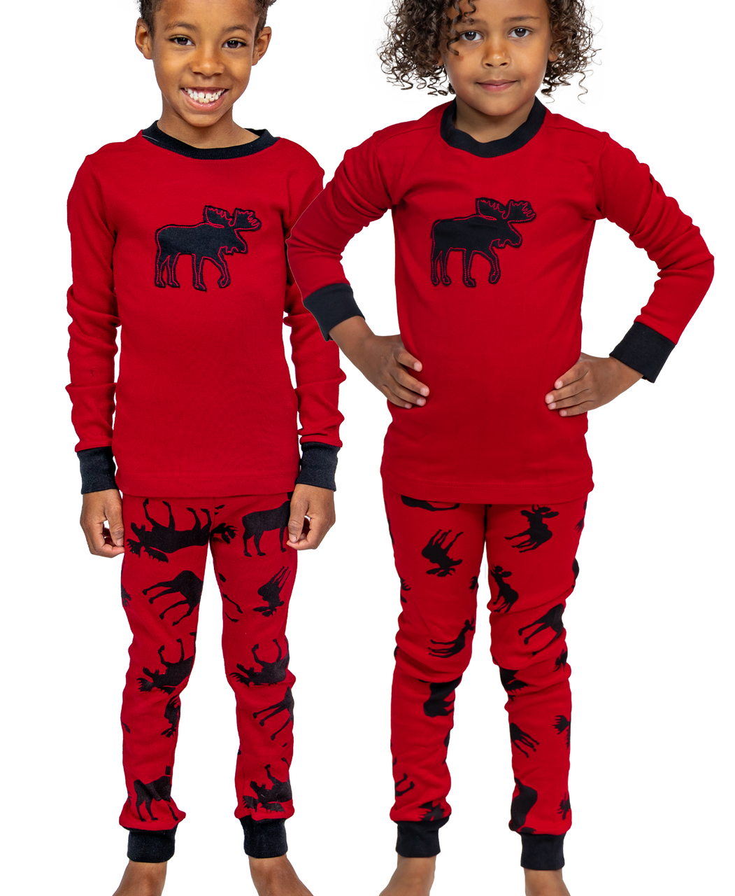 LazyOne Kids Moose Plaid Long Sleeve Red Pajamas