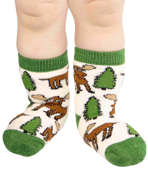  Moose Hug Green Trim Infant Sock 