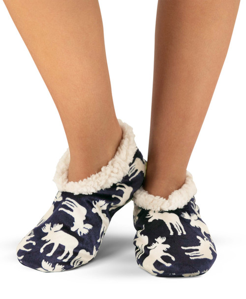 Classic Moose Blue Fuzzy Feet Slipper