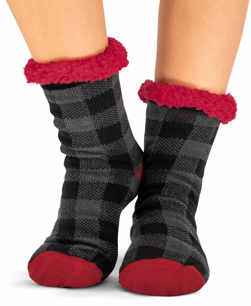Grey Plaid Plush Sock