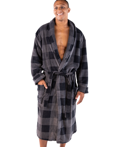 Grey Plaid Men's Bathrobe Grey Plaid Men's Bathrobe