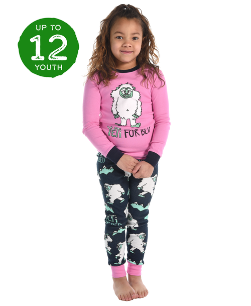  Yeti For Bed Kid's Long Sleeve Pink PJ's 