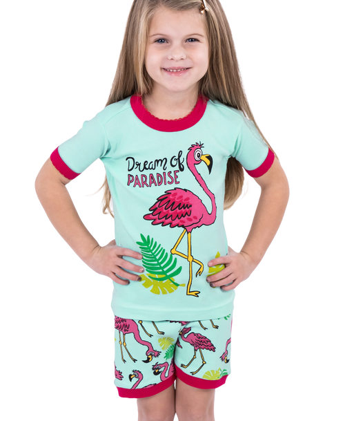  Dream Of Paradise Kid's Flamingo PJ Short Set 