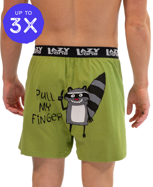  Pull My Finger Men's Funny Raccoon Boxer 