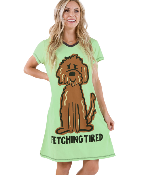  Fetching Tired Women's Dog V-Neck Nightshirt 