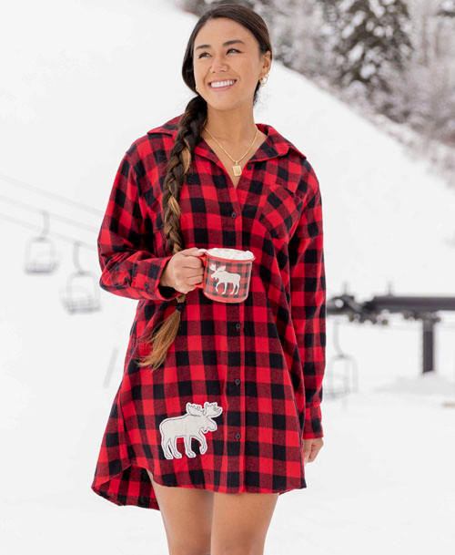 Flannel Moose Plaid | Button Nightshirt Flannel Moose Plaid | Button Nightshirt