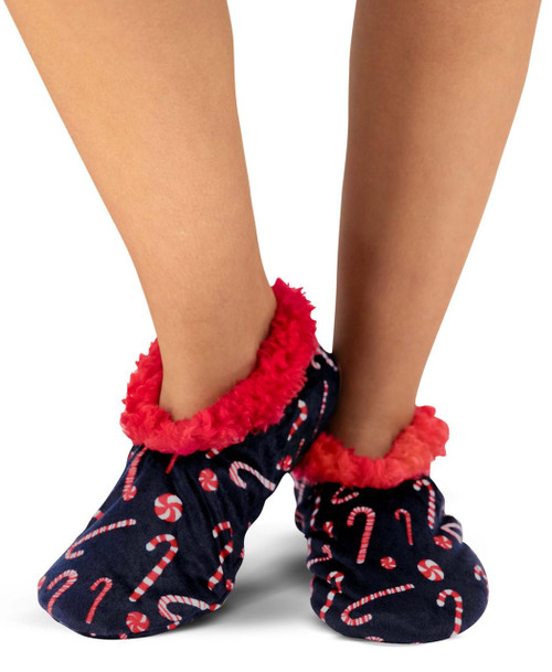  Candy Cane Fuzzy Feet Slipper 