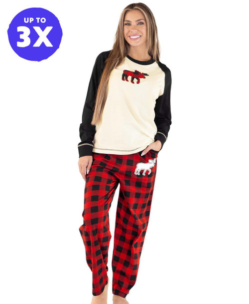  Moose Plaid Women's Regular Fit Long Sleeve PJ Set 