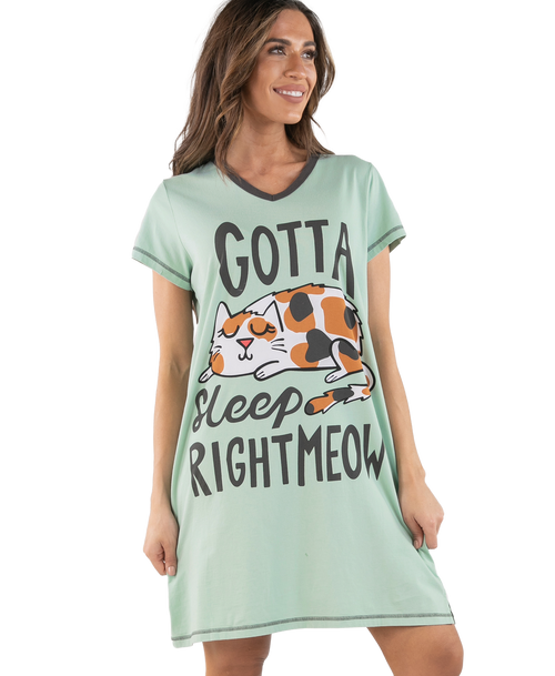  Gotta Sleep Right Meow Women's Cat V-Neck Nightshirt 