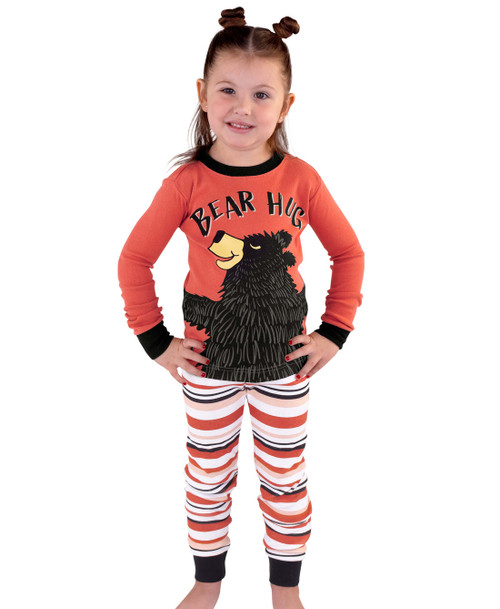 Bear Hug Kid's Long Sleeve Pink Stripe PJ's