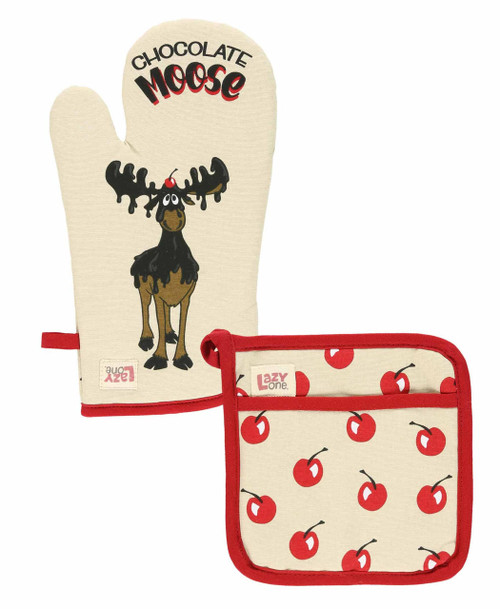  Chocolate Moose Pot Holder and Oven Mitt Combo Pack 