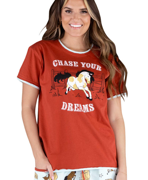  Chase Your Dreams Women's Regular Fit Horse PJ Tee 