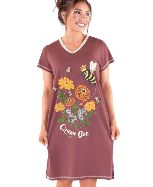  Queen Bee Purple Women's V-neck Nightshirt 