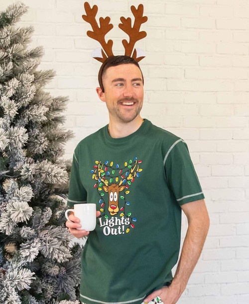  Lights Out Men's Green Reindeer PJ Tee 