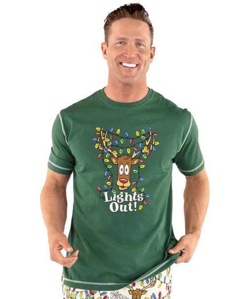  Lights Out Men's Green Reindeer PJ Tee 