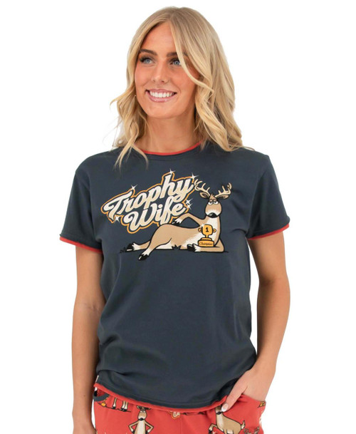  Trophy Wife Dark Blue Deer Women's Regular Fit PJ Tee 