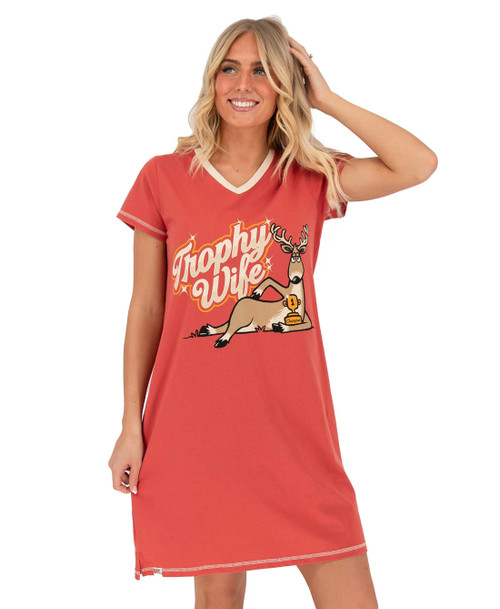 Trophy Wife Pink V-Neck Nightshirt