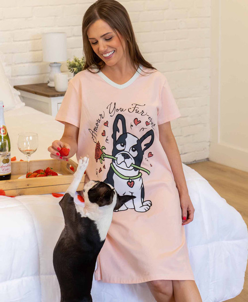 Amour You Furever Women's Dog V-Neck Nightshirt