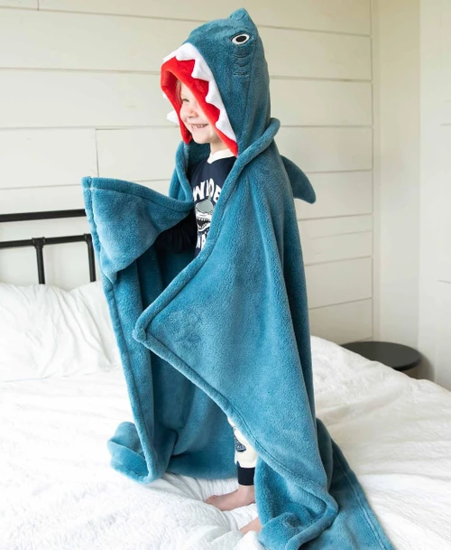  Hooded Fleece Wearable Blanket for Kids - Shark 