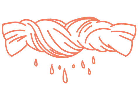 orange outline of a fabric being wrung