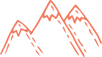 orange drawing of three mountain tops