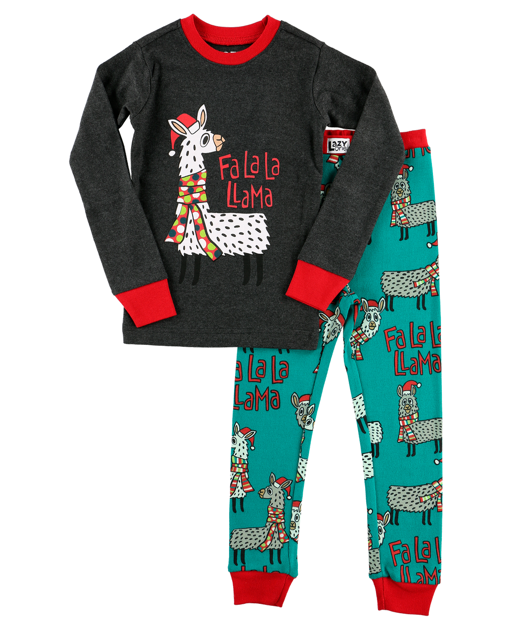 GYMBOREE 2-PIECE FA LA LA LA LLAMA RED AND GRAY HOLIDAY PAJAMAS