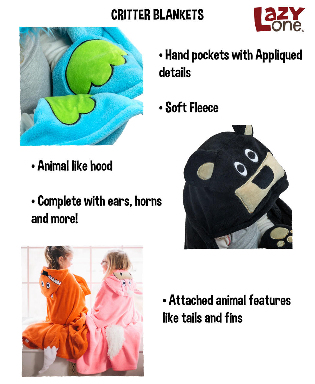 LazyOne Wearable Hooded Blanket for Kids, Animal Hooded Blanket (Shark  Blanket) 