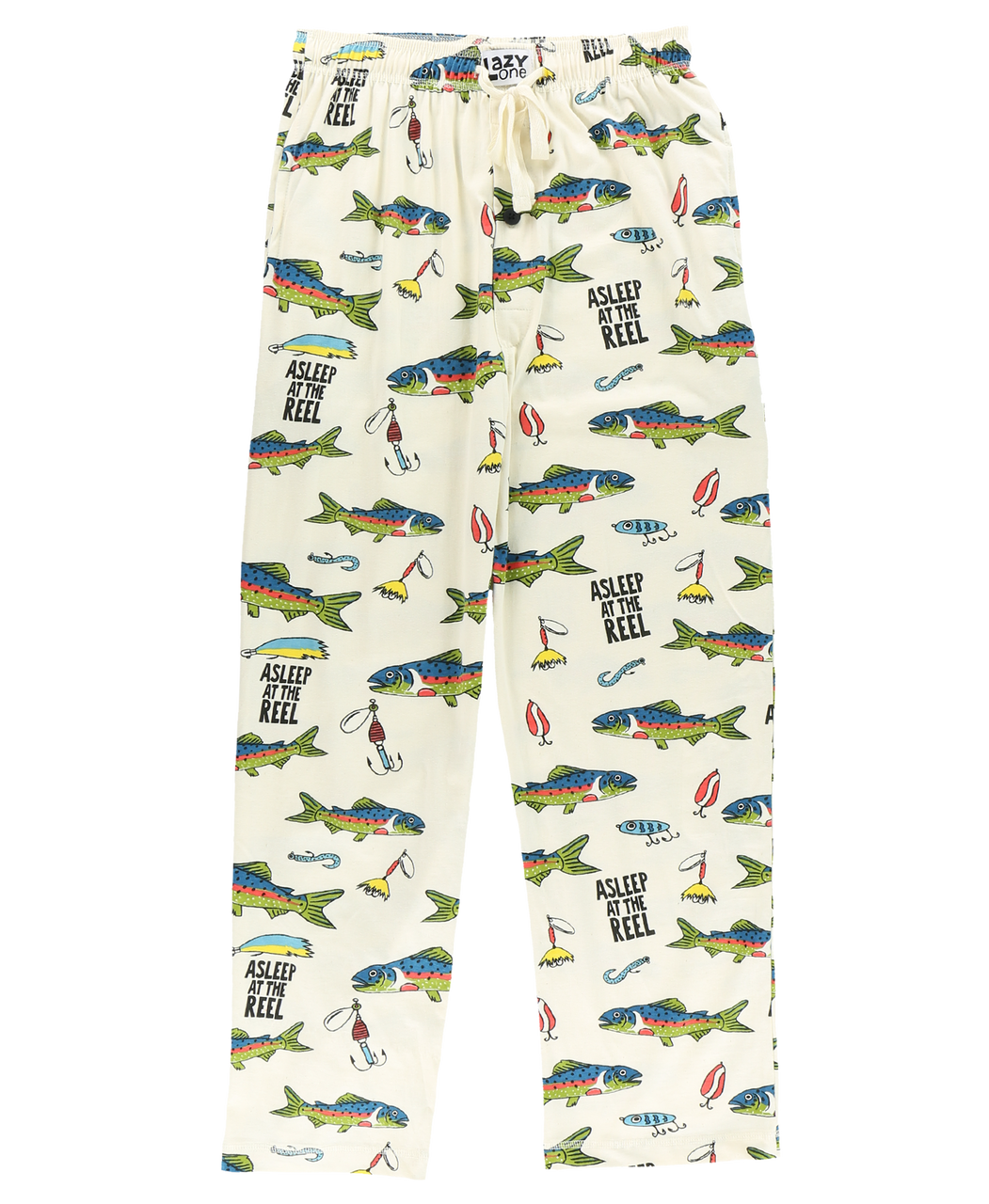 Reel Legends Mens Pajama Pants Fish Elastic Waist Drawstring Pocket Gray  Pull On