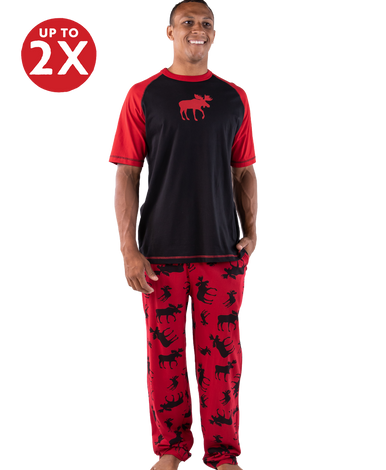 Men's Moose On Red Flannel Pajama Pants