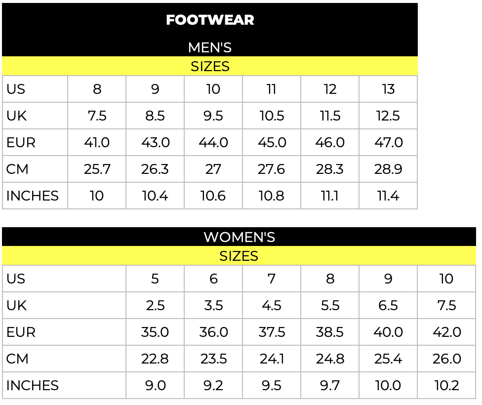 Men/Women Size Chart Custom Tab Content