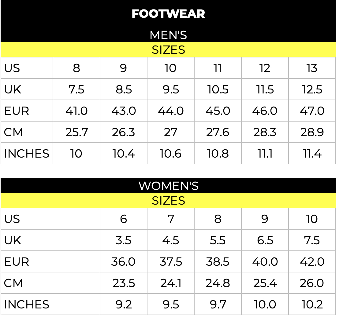 Men/Women Size Chart Custom Tab Content