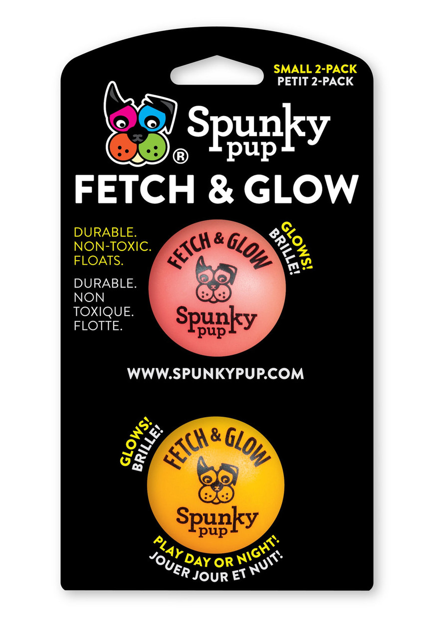 Spunky Pup Fetch & Glow Balls - Small 2 Pack (Assorted Colors)