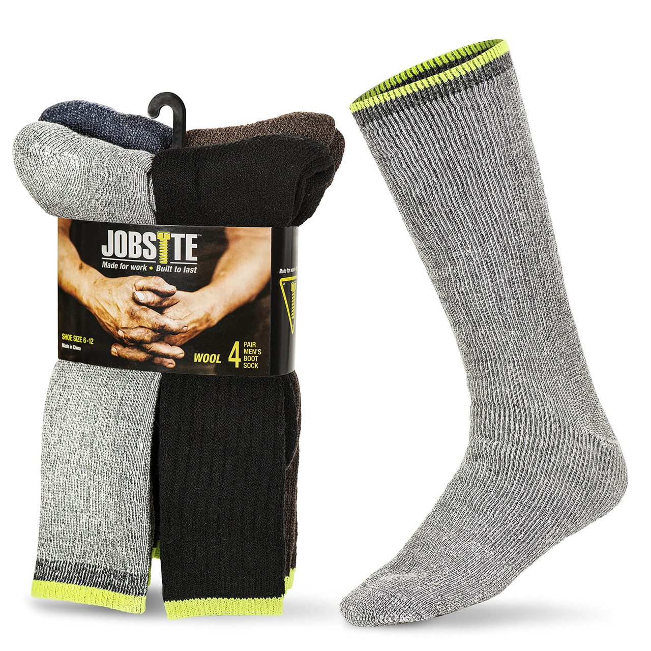 Jobsite Men's Working Wool Blend Boot Sock - 4 Pack