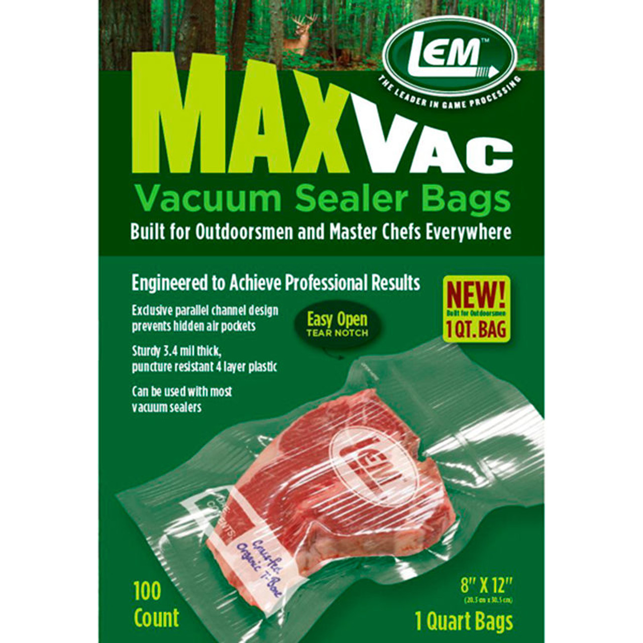 MaxVac Quart Vacuum Bags- 8"x12"- 100 Count