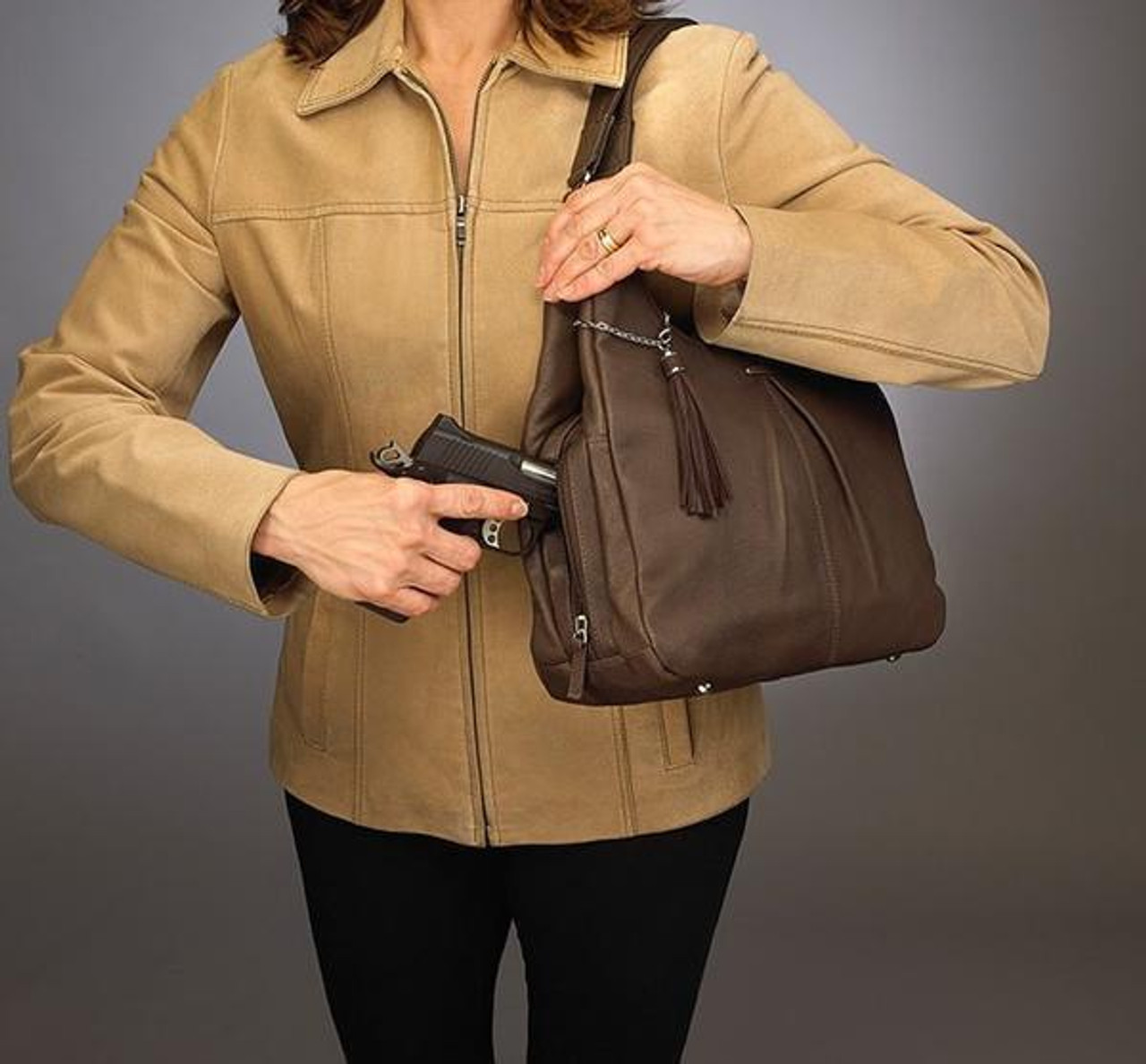 GTM Conceal Carry Pleated Slouch Bag