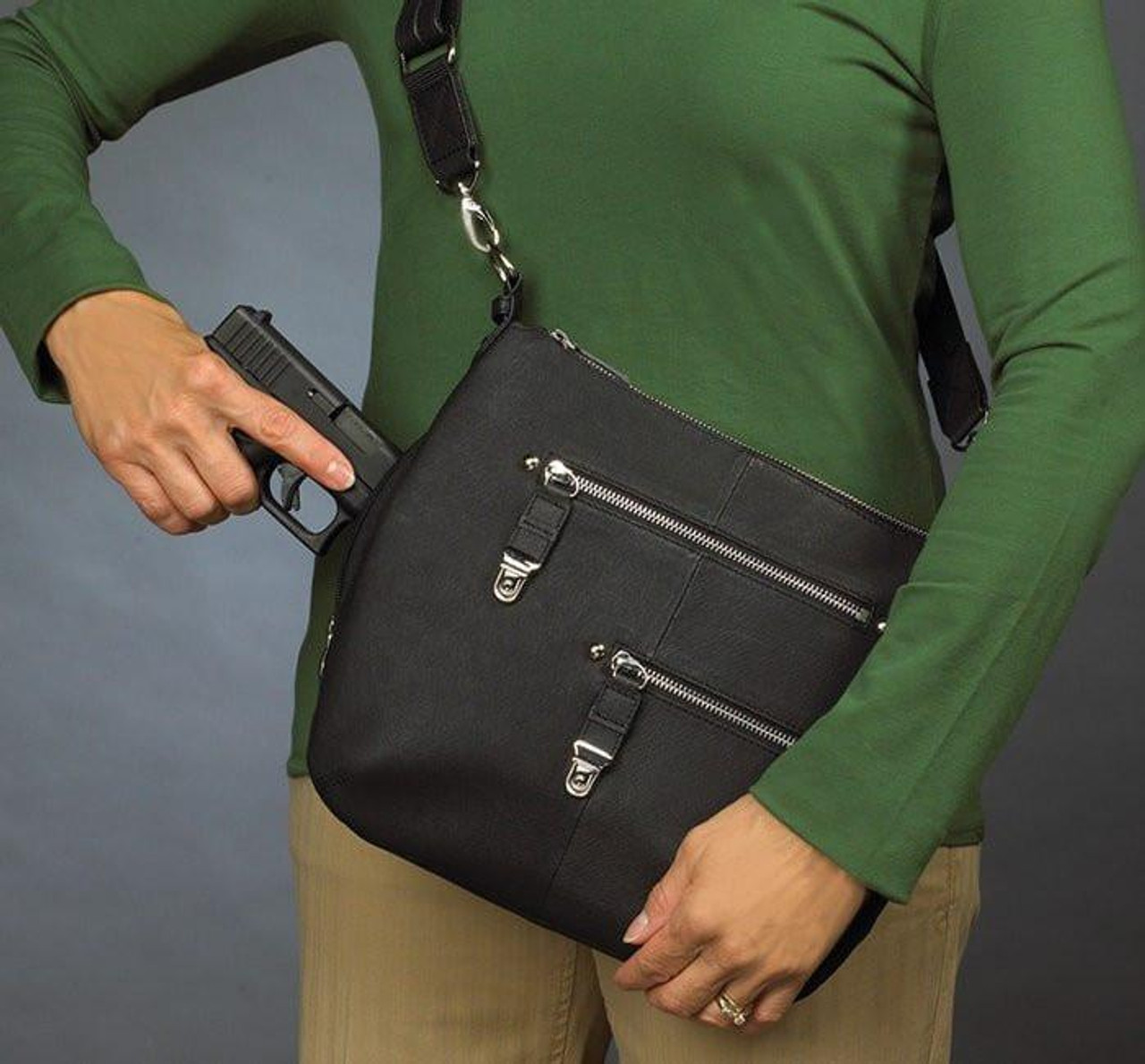 GTM Chrome Zip Concealed Carry Handbag