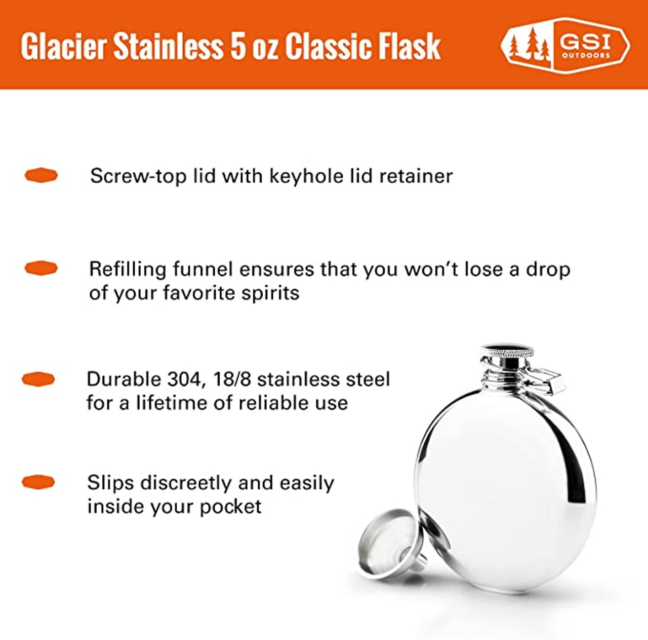 GSI Outdoors Classic Hip Flask I Stainless Steel 5oz