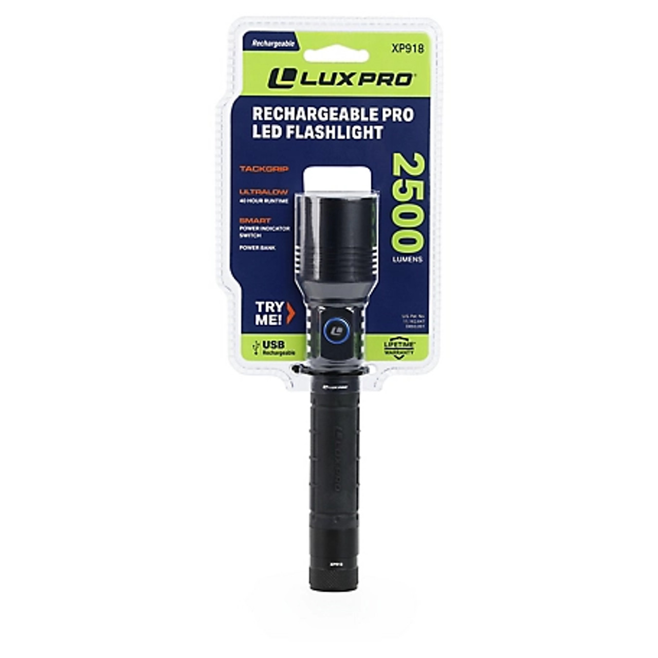 Lux-Pro XP918 Rechargeable Flashlight with Powerbank 2500 Lumens