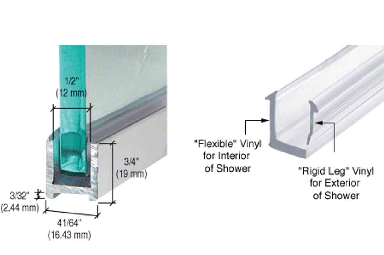 UChannel in Chrome for 10mm Shower Glass SDCD38BA