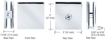 Shower Glass Clamps Square Style Fixed Panel U Clamp - Hole in Glass - 10mm to 12mm Glass