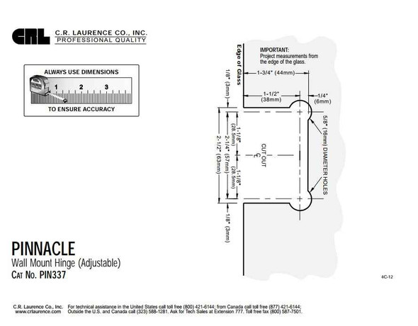 Pinnacle Adjustable Pinnacle 337 Wall Mount Hinge